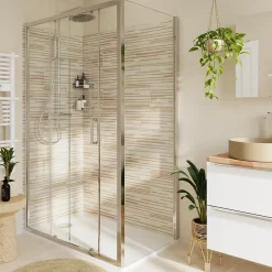 GoodHome Paroi de douche fixe l.70 x H.195 cm, verre transparent, profilés alu chrome, Ledava