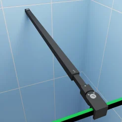 Paroi de douche fixe noir 100x200 cm verre 8mm anticalcaire style moderne + étagère alu 100 cm + barre fixation 73-120 cm
