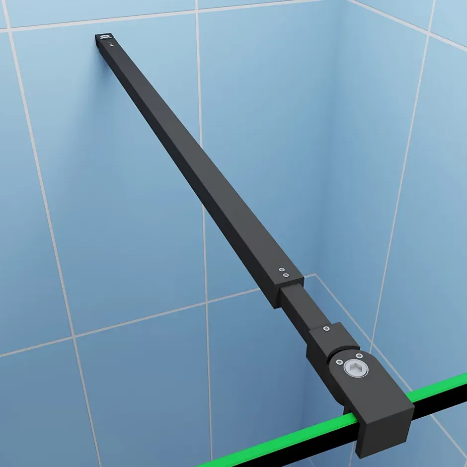 Paroi de douche fixe noir 100x200 cm verre 8mm anticalcaire style moderne + étagère alu 100 cm + barre fixation 73-120 cm