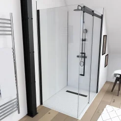 Galedo Paroi de douche fixe noir Rolling transparente 80cm* Paroi De Douche