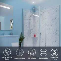 Cuisibane Paroi de douche italienne 100+40 x 200cm CALYPSO verre 8 mm avec volet pivotant* Paroi De Douche