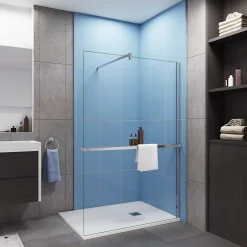 Paroi de douche italienne 140x200 cm - verre 8mm anticalcaire + barre fixation 90 cm avec pince + étagère de Douche alu 140 cm* Paroi De Douche
