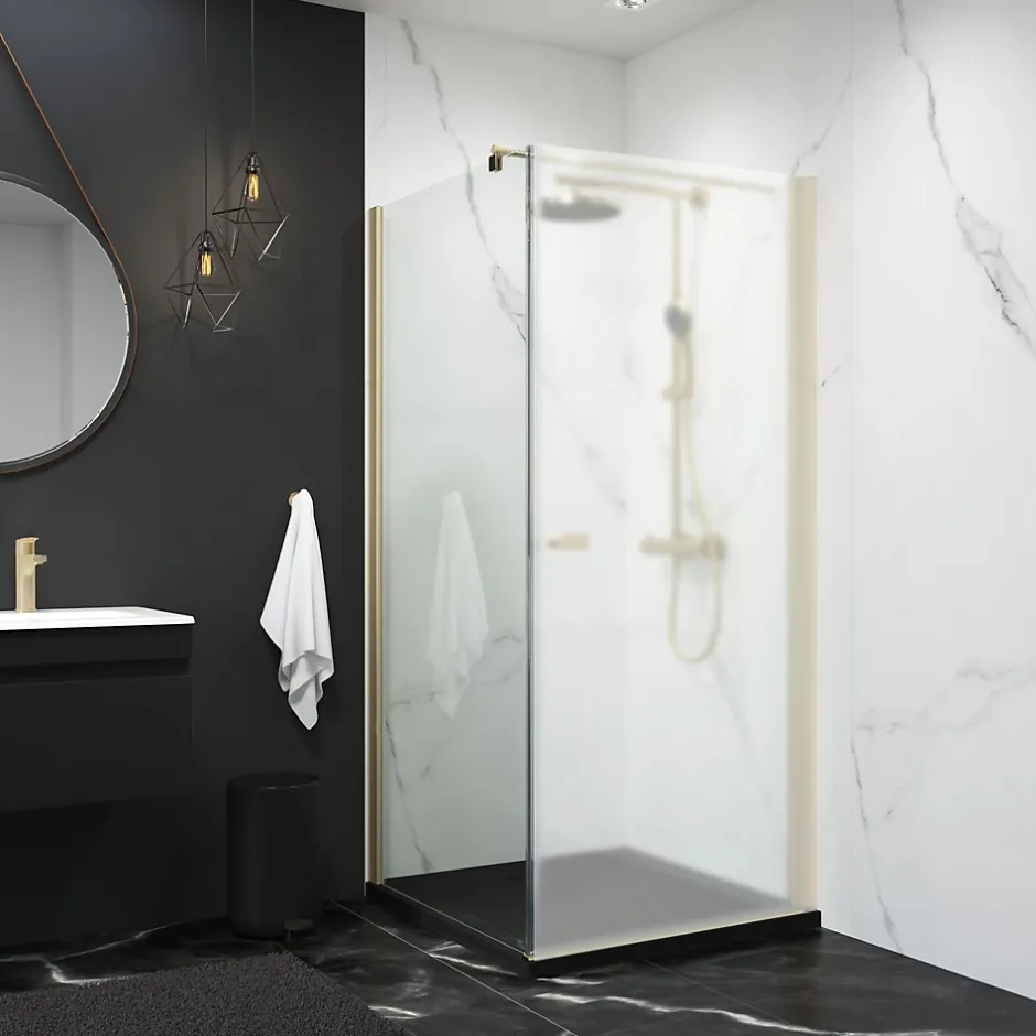 Paroi de douche latéral pour porte pivotante, l.80 x H.193 cm, verre transparent, profilé or, Schulte NewStyle* Paroi De Douche
