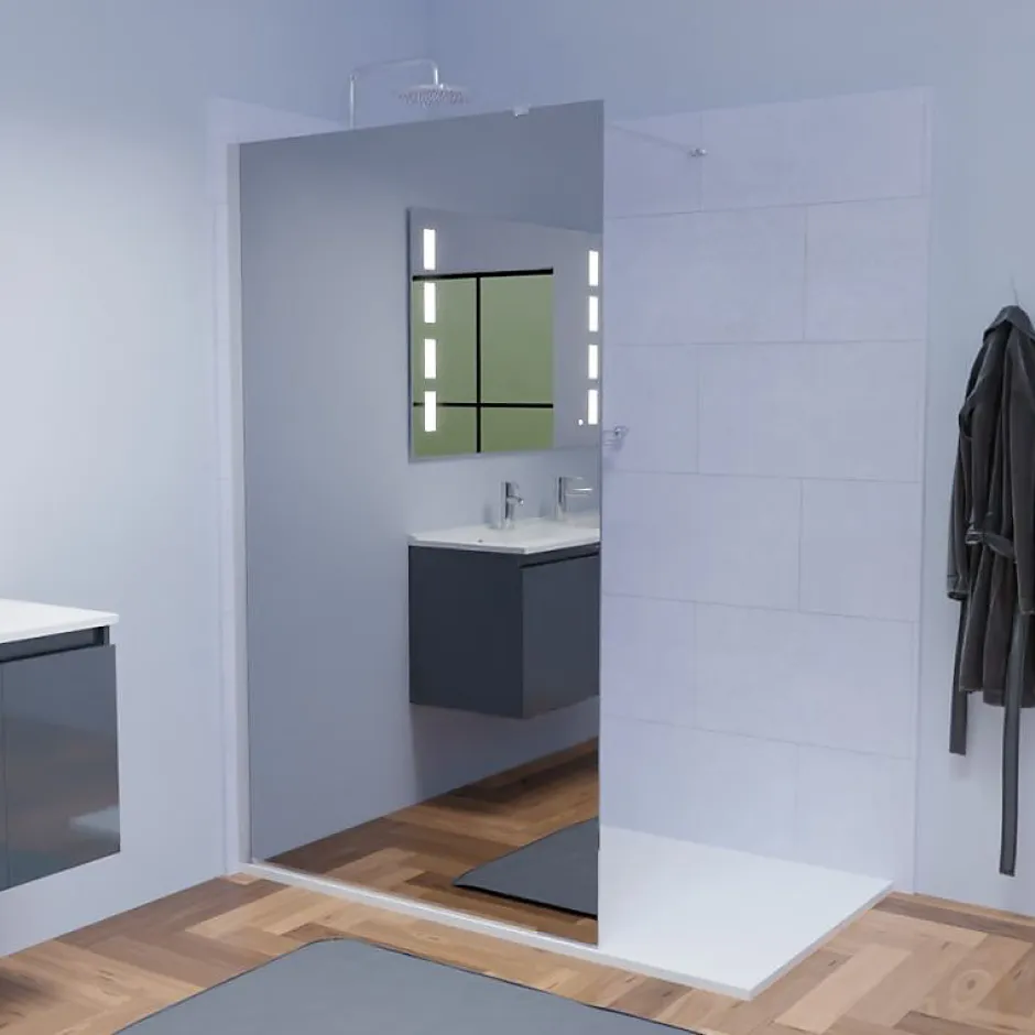 Cuisibane Paroi de douche miroir 120 cm MAORA - Verre 8 mm anticalcaire* Paroi De Douche