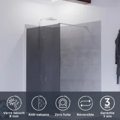 Cuisibane Paroi de douche miroir effet fumé 100 cm PSYCHE - Verre 8 mm securit