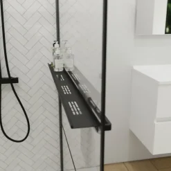 Cuisibane Paroi de douche noir mat avec porte-serviette et tablette DARKY 110 cm* Paroi De Douche
