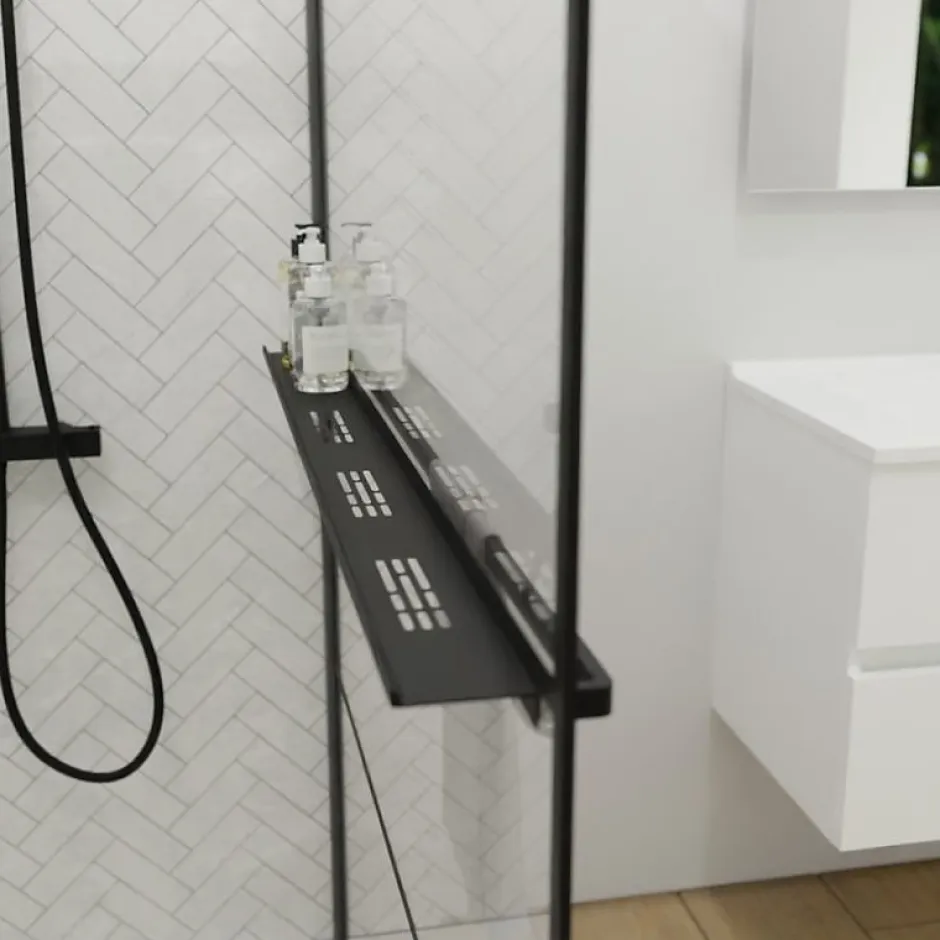 Cuisibane Paroi de douche noir mat avec porte-serviette et tablette DARKY 110 cm* Paroi De Douche