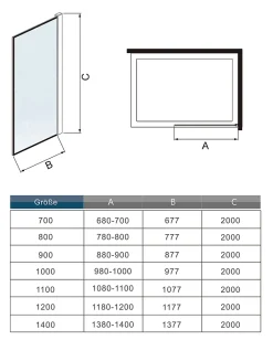 AICA Sanitaire Paroi de douche noire 120x200cm paroi de douche à l'italienne verre anticalcaire avec barre de fixation noire 73-120cm en carré