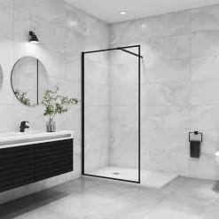 AICA Sanitaire Paroi de douche noire 100x200cm paroi de douche à l'italienne verre anticalcaire avec barre de fixation noire 73-120cm en carré