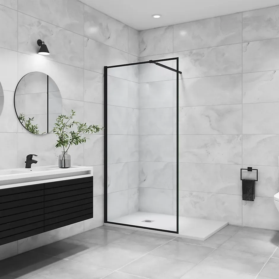 AICA Sanitaire Paroi de douche noire 100x200cm paroi de douche à l'italienne verre anticalcaire avec barre de fixation noire 73-120cm en carré
