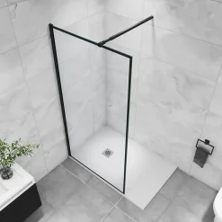 AICA Sanitaire Paroi de douche noire 100x200cm paroi de douche à l'italienne verre anticalcaire avec barre de fixation noire 73-120cm en carré