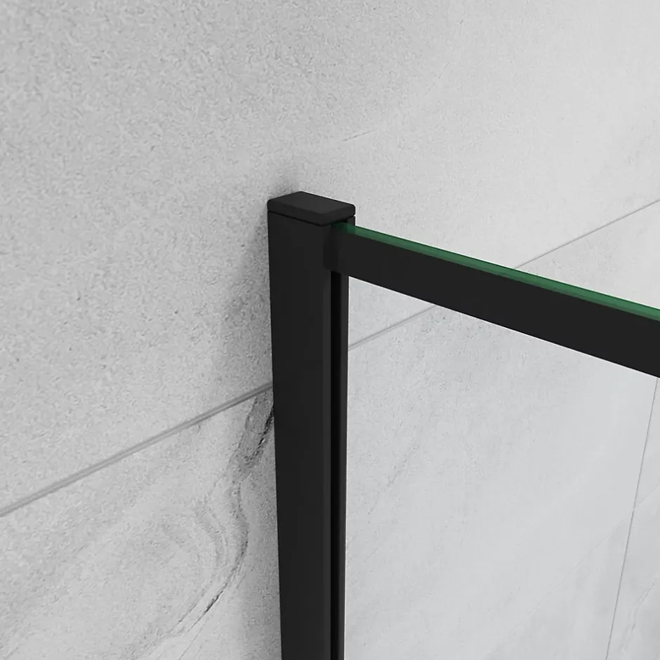 AICA Sanitaire Paroi de douche noire 100x200cm paroi de douche à l'italienne verre anticalcaire avec barre de fixation noire 73-120cm en carré