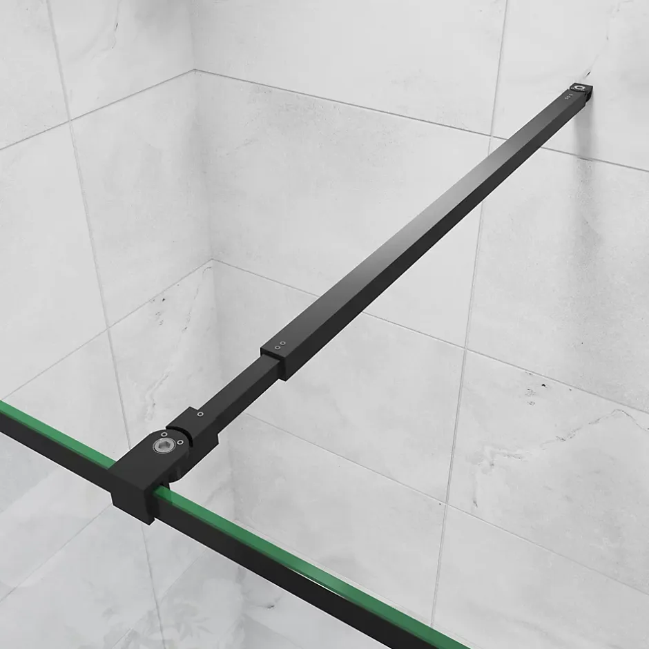 AICA Sanitaire Paroi de douche noire 100x200cm paroi de douche à l'italienne verre anticalcaire avec barre de fixation noire 73-120cm en carré
