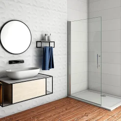 AICA Sanitaire Paroi de Douche Pivotante - 6 mm Verre Anticalcaire - 66 x197 cm - installer réversible - alu Chrome