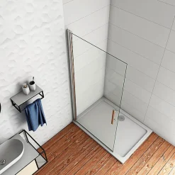 AICA Sanitaire Paroi de Douche Pivotante - 6 mm Verre Anticalcaire - 66 x197 cm - installer réversible - alu Chrome