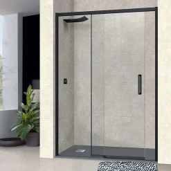 Superban Paroi de douche porte coulissante DROITE en verre ép 6mm L160/164xH195 cm - profilé noir mat - Vézannes 2P