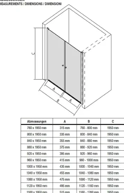 Bernstein Paroi de douche Profil noir mat 88x195cm en verre 6mm, Cabine de douche niche encastrée 2 portes battantes - NT218* Porte De Douche