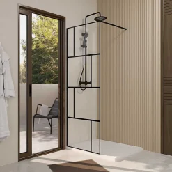 Aurlane Paroi de Douche Serigraphie Briques 70x195cm - Verre Anticalcaire 8mm - Profilé Noir Mat* Paroi De Douche