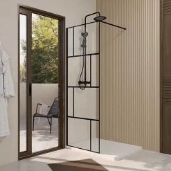 Aurlane Paroi de Douche Serigraphie Briques 70x195cm - Verre Anticalcaire 8mm - Profilé Noir Mat* Paroi De Douche