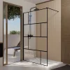 Aurlane Paroi de Douche Serigraphie Briques 120x195cm - Verre Anticalcaire 8mm - Profilé Noir Mat* Paroi De Douche