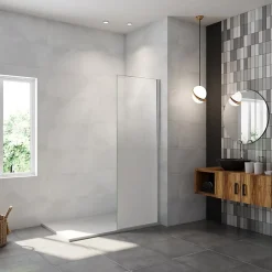 Paroi de douche verre trempé sérigraphié Brume en 8 mm verre - 50 x 200 cm - Profilés chrome et Intimité & élégance* Paroi De Douche
