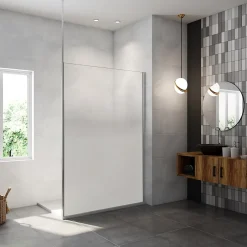 Paroi de douche verre trempé sérigraphié Brume en 8 mm verre - 90 x 200 cm - Profilés chrome avec barre de fixation 90cm* Paroi De Douche