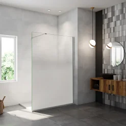 Paroi de douche verre trempé sérigraphié Brume en 8 mm verre - 120 x 200 cm - Profilés chrome avec barre de fixation 90cm