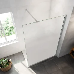 Paroi de douche verre trempé sérigraphié Brume en 8 mm verre - 120 x 200 cm - Profilés chrome avec barre de fixation 90cm