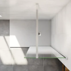 Paroi de douche verre trempé sérigraphié Brume en 8 mm verre - 90 x 200 cm - Profilés chrome avec barre de fixation 90cm