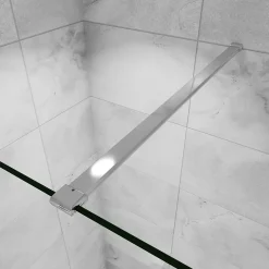 Paroi de douche verre trempé sérigraphié Brume en 8 mm verre - 90 x 200 cm - Profilés chrome avec barre de fixation 90cm