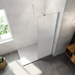 Paroi de douche verre trempé sérigraphié Brume en 8 mm verre - 50 x 200 cm - Profilés chrome avec barre de fixation 90cm* Paroi De Douche