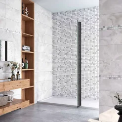 AICA Sanitaire Paroi de douche volet pivotant noir - seul pour paroi de douche à italienne - 8mm verre anticalcaire - 30x200 cm