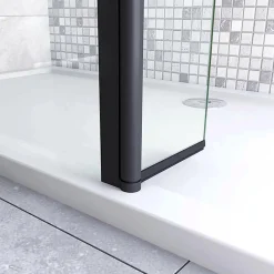 AICA Sanitaire Paroi de douche volet pivotant noir - seul pour paroi de douche à italienne - 8mm verre anticalcaire - 30x200 cm