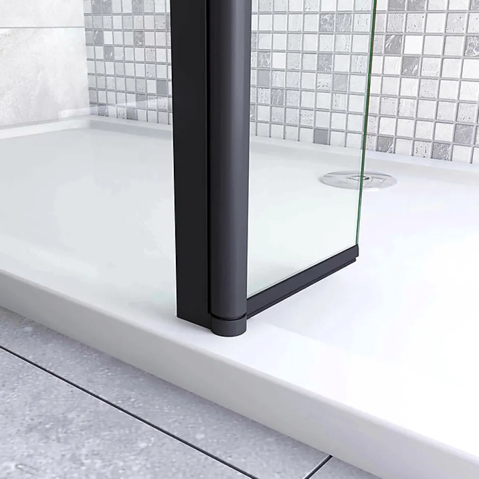 AICA Sanitaire Paroi de douche volet pivotant noir - seul pour paroi de douche à italienne - 8mm verre anticalcaire - 30x200 cm
