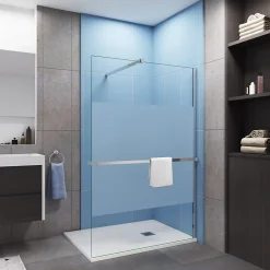 Paroi de douche 120x200 cm - 8mm verre trempé bande dépoli + barre extensible 73-120 cm + Étagère de Douch 120 cm