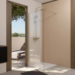 Aurlane Paroi de Douche 70x195 cm en Verre Trempé 5 mm - Finition Or Brossé - GOLD ELEMENTARY