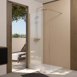 Aurlane Paroi de Douche 100x195 cm en Verre Trempé 5 mm - Finition Or Brossé - GOLD ELEMENTARY* Paroi De Douche