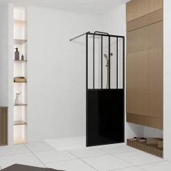 Aurlane Paroi de douche 80x200 cm type Verriere - Verre trempe et Structure aluminium noir mat - GLASSY* Paroi De Douche