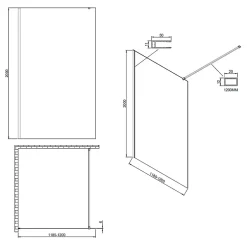 Essebagno Paroi de douche 120x200 cm verre anticalcaire 6mm avec barre de fixation en aluminium Cuivre Brossé
