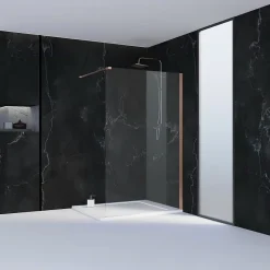 Essebagno Paroi de douche 120x200 cm verre anticalcaire 6mm avec barre de fixation en aluminium Cuivre Brossé