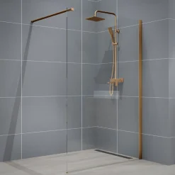 Essebagno Paroi de douche 120x200 cm verre anticalcaire 6mm avec barre de fixation en aluminium Cuivre Brossé