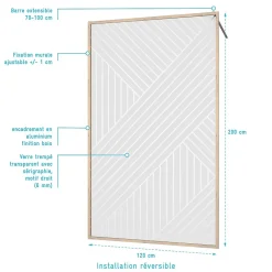 Aurlane Paroi de douche 120x200 HINATA - Style Japandi Geometrique - Cadre Effet Bois - Verre 6mm* Paroi De Douche