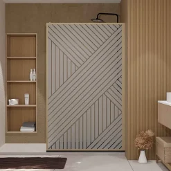 Aurlane Paroi de douche 120x200 HINATA - Style Japandi Geometrique - Cadre Effet Bois - Verre 6mm* Paroi De Douche