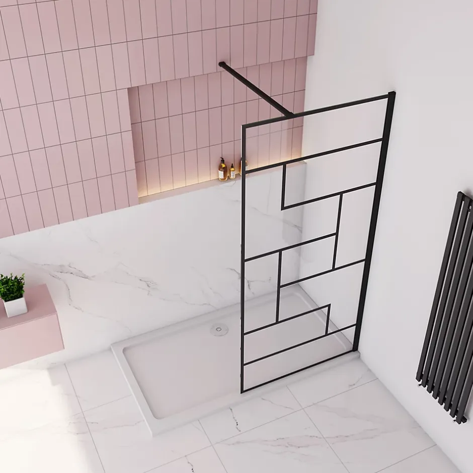 Paroi de douche 90x200cm avec barre de fixation carrée 140cm,8mm verre anticalcaire,style atelier - Noir mat* Paroi De Douche