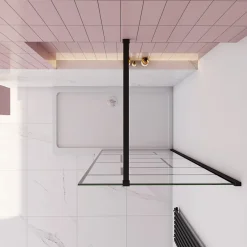 Paroi de douche 90x200cm avec barre de fixation carrée 140cm,8mm verre anticalcaire,style atelier - Noir mat* Paroi De Douche