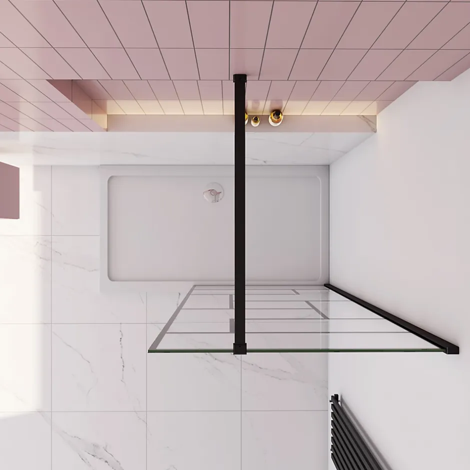 Paroi de douche 90x200cm avec barre de fixation carrée 140cm,8mm verre anticalcaire,style atelier - Noir mat* Paroi De Douche