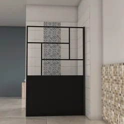Paroi de douche 100x200cm- 8mm verre Paroi douche italienne Noir mat -style industriel -Élégance et intimité assurées* Paroi De Douche