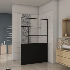Paroi de douche 120x200cm -Paroi douche italienne Noir mat-style industriel -8mm verre,Élégance et intimité assurées