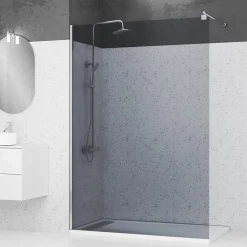 Aurlane Paroi de Douche 140x200cm Verre Fumé 8mm - Barre de Fixation Extensible et Profil Chrome