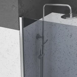 Aurlane Paroi de Douche 140x200cm Verre Fumé 8mm - Barre de Fixation Extensible et Profil Chrome